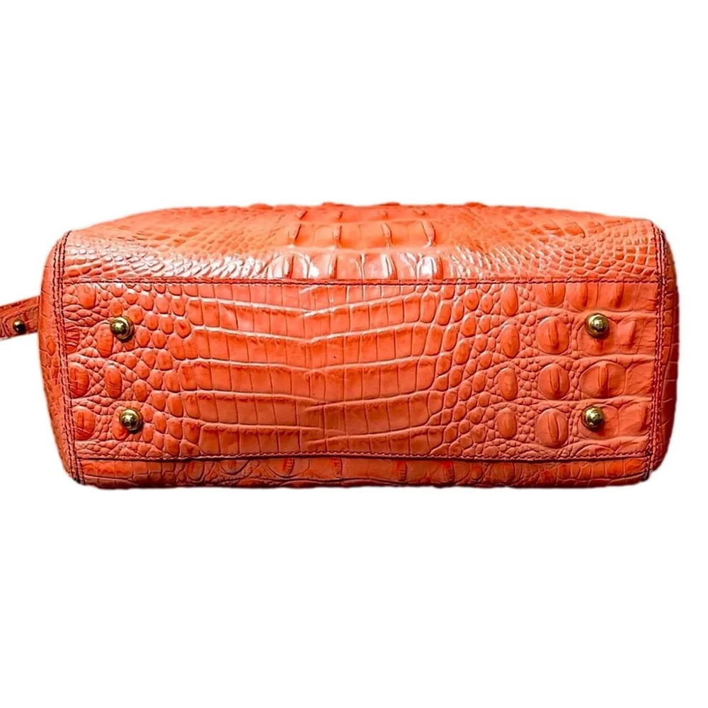 BRAHMIN Croc Embossed Leather Rolled Top Handle Tangerine Satchel Shoulder Bag